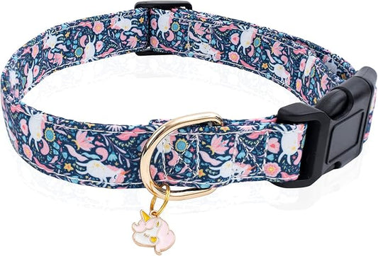 Faygarsle Cotton Designer Dogs Collar for Girl Female Small Medium Large Dogs with Cute Unicorn Charms S