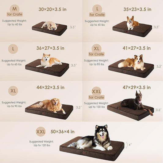 EHEYCIGA Orthopedic XXL Dog Beds for Jumbo Dogs with Removable Washable Cover,Brown, 50x36