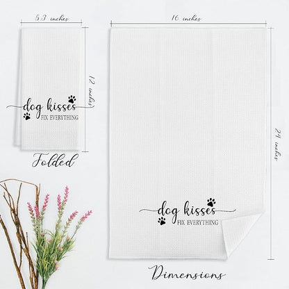 EIONEY Dog Kisses Fix Everything Cotton Multi Dog-themed Farmhouse Kitchen Towels & Tea Towels, 24 x 16 Inches, 24 Count