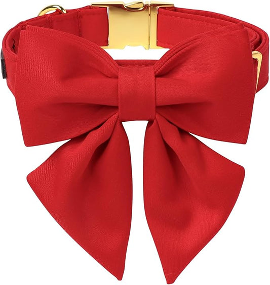 Maca Bates Red Dog Collar with Cute Solid Sailor Bow Tie for Extra Small Girl Boy Dogs,Girly Adjustbale Durable Breakaway Soft Collars with Bowtie for Female Male Puppy,Pet with Metal Buckle