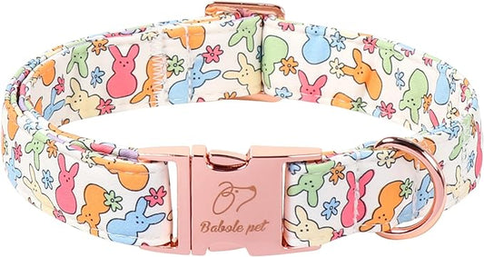 Easter Bunny Dog Collar, Cute Flower Bunny Easter Collar for Boy Girl Dogs, Adjustable Heavy Duty Spring Holiday Dog Collars for Small Medium Large Dogs with Metal Buckle XL