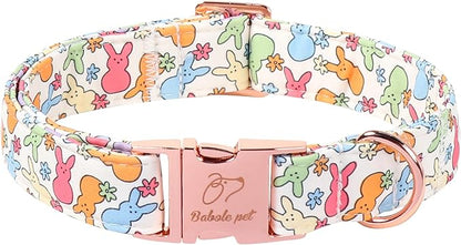 Easter Bunny Dog Collar, Cute Flower Bunny Easter Collar for Boy Girl Dogs, Adjustable Heavy Duty Spring Holiday Dog Collars for Small Medium Large Dogs with Metal Buckle XS