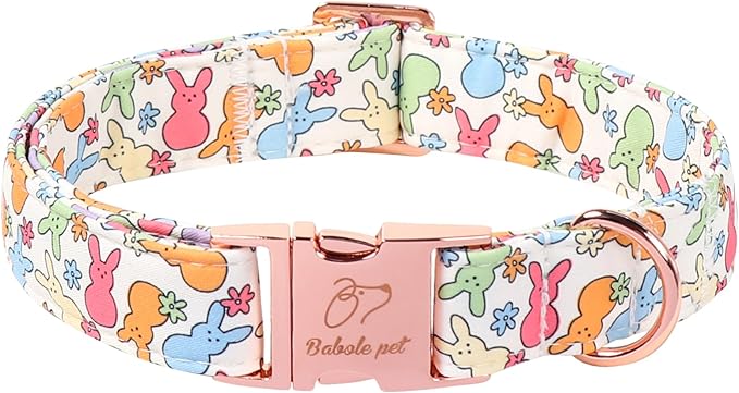 Easter Bunny Dog Collar, Cute Flower Bunny Easter Collar for Boy Girl Dogs, Adjustable Heavy Duty Spring Holiday Dog Collars for Small Medium Large Dogs with Metal Buckle M