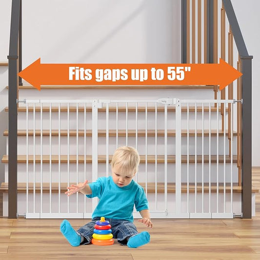 keny 29"-55" Extra Wide Baby Gate, Pressure Mounted No Drilling Dog Gate for Stairs Doorways, Easy Walk Through Safety Gate for Babies or Pets, 30" Tall, White