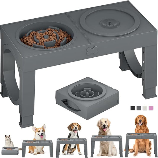 XIAZ Elevated Dog Bowls Large Breed Raised Dogs Bowl Stand Large/Medium Sized Dog Slow Feeder Dogs Bowls Food Water Stands 5 Heights Adjustable 9/11/12/14in Pet Feeder Dish Station