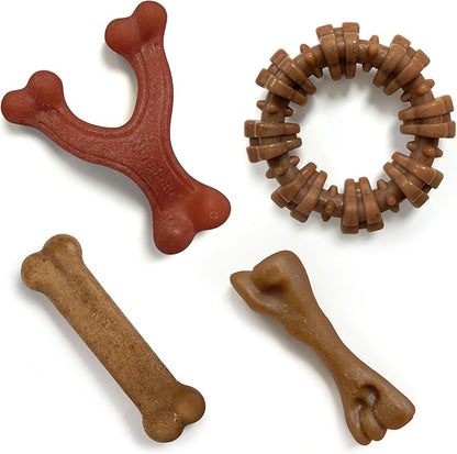 Nylabone Strong Chew Toy 4-Pack Bundle for Dogs Made with Real Bacon, Bison, Venison, Beef, & Chicken, Durable Dog Chew Bones for Aggressive Chewers, Small Dog Toys - Up to 25 lbs, 4 Count