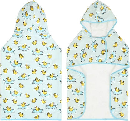 HDE Dog Bathrobe Super Absorbent Quick Drying Puppy Towel Wrap Coat Adjustable After Bath Robes with Hood for Dog Sizes S-XXL Rubber Duck Puddles M