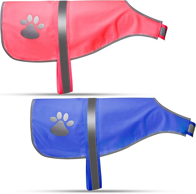 Geyoga 2 Pieces Dog Reflective Vest Adjustable Dog Safety Service Vest Pet High Visibility Apparel Pet Jacket Clothes Safeguard for Hunting Outdoor Walking Night(L,Pink, Blue)