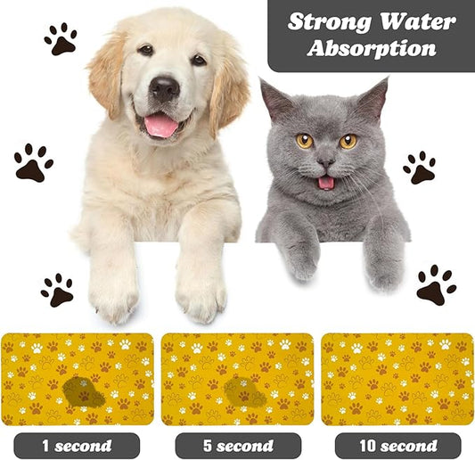 Dog Food Mat, Absorbent Water Bowl Mats Cat Pet Feeding Placemats Yellow 17 * 30 inch