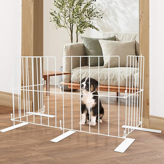 Short Puppy Gate - 17 Inch Height Dog Gate, Metal Free Standing Pet Gates, Expands Up to 48 Inches for Indoor/Outdoor, Step Over Pet Fence for Small Dogs