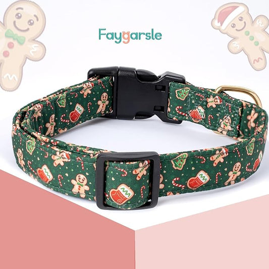 Faygarsle Green Dog Collar Christmas Design Gingerbread Man Pattern for Small Medium Large Dogs Collar Cute Stylish Girl Boy Christmas Dog Collar XS