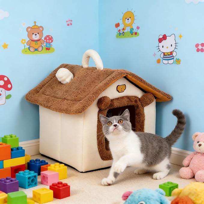 Indoor Cat House, Dog Tent for Indoor, Covered Dog Bed Pet House with Non-Slip Bottom, Indoor Cozy Cave for Kitten, Puppy & Small Pets
