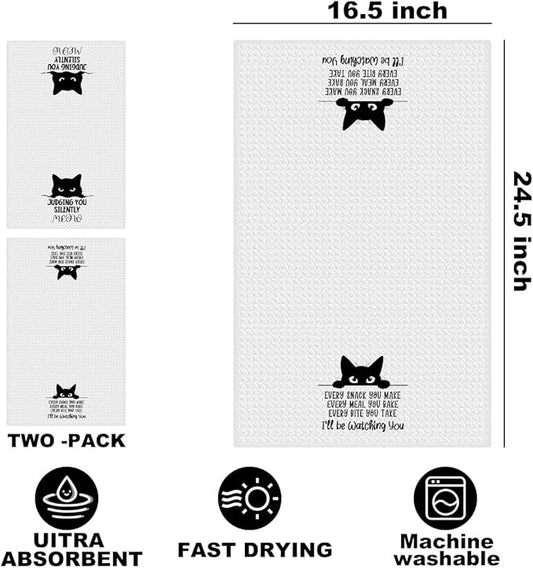 Hanamiya Na 2Pcs Funny Cat Kitchen Towels 24x14 Inch, Reusable Durable Microfiber Dish Towel, Funny Quotes Tea Towels for Kitchen Home Bathroom Farmhouse Decor, Cat Gifts for Women Mom Friend