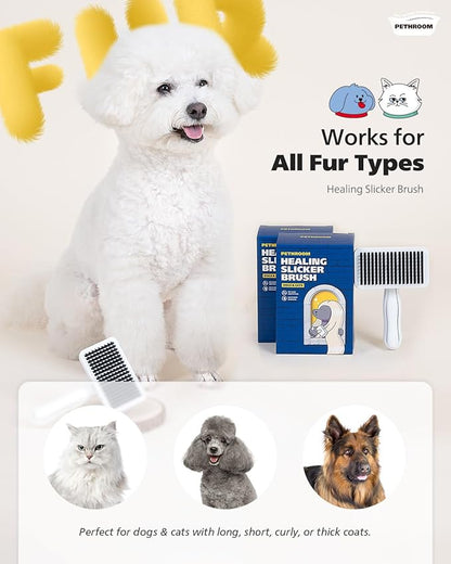 PETHROOM Self-Cleaning Slicker Brush for Dogs & Cats – Gentle Grooming & Deshedding Tool, Removes Mats & Tangles, Skin-Friendly Coated Tips, One-Touch Hair Removal Button
