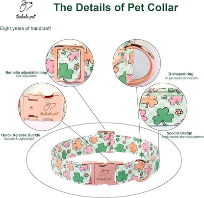 St. Patrick's Day Dog Collar for Puppy Small Dogs - Lucky Clover Pastel Dog Collars, Irish Spring Shamrock Pet Collars, Adjustable Heavy Duty Dogs Collar with Metal Buckle XS