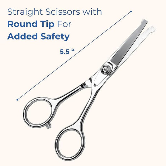Freshly Bailey Pet Grooming Scissors Set with Round Tips for Dogs & Cats - Professional Grade Shears Safely Cut Through Dog or Cat Hair - Fur Trimming Made Easy - (Set of 2)