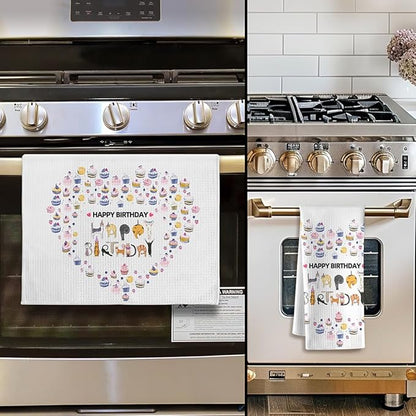 Happy Birthday Cat Kitchen Towels - Quick-Dry Cat-Shaped Letter Spell-Out Art, Decorative Dish Towel for Celebratory Pet Moms & Feline Ladies | Whimsical Hand Cloth Home Accent, Purrfect Birthday Gift