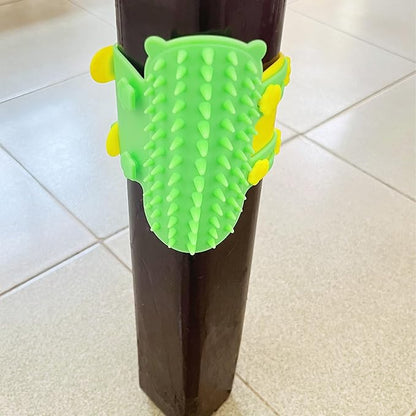 4 Pcs Cat Self Groomer Brush - Adjustable Silicone Pet Grooming & Massage Tool Face Itch Relief Scratching Hair Scrubber Table Leg Dual Strap Design for Cats & Dogs (Green/Yellow)