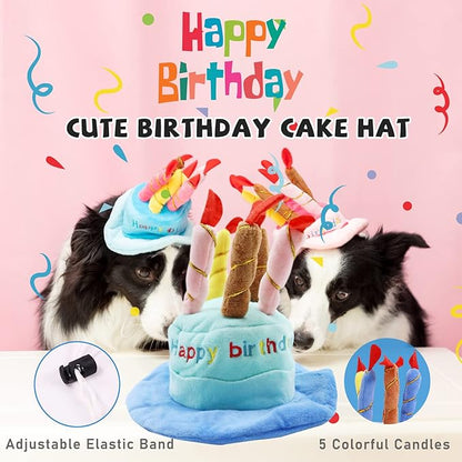 Dog Birthday Toy Set, 9Pcs Plush Pet Toy for Small Dogs, Includes Squeaky Cake Hat, Bandana, Dessert Themed Toys, Balloons, for Dog Birthday Party