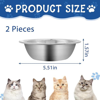 ZUFECY 2-Pack Cat Bowls, Stainless Steel Cat Bowl, Pet Food & Water Dishes, Non-Tip and Easy Clean Kitten Bowls for Small Cats, Indoor/Outdoor Use