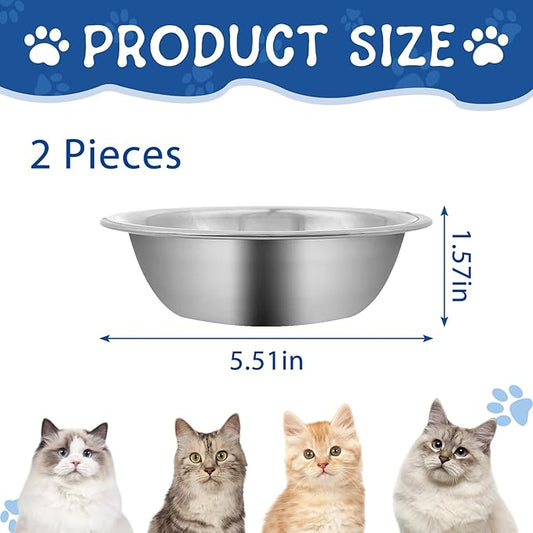 ZUFECY 2-Pack Cat Bowls, Stainless Steel Cat Bowl, Pet Food & Water Dishes, Non-Tip and Easy Clean Kitten Bowls for Small Cats, Indoor/Outdoor Use