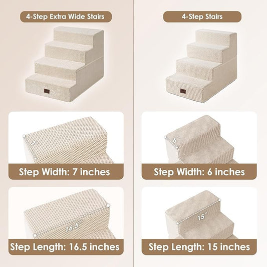 EHEYCIGA Dog Stairs for Bed 20" H, 4-Step Extra Wide Dog Steps for High Bed, Pet Steps for Small Dogs and Cats, Non-Slip Balanced Pet Ramp Indoor, Beige