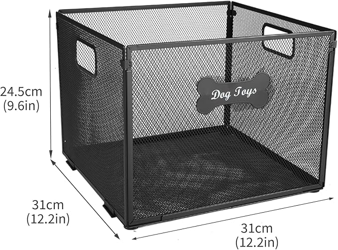 2pack Dog Toy Box, Large Metal Dog Toy Basket-Wire Mesh Basket-Cute Pawprint Dog Bone-Pet Accessory Rust-Resistant Finish-for Cat Toys Organization & Storage