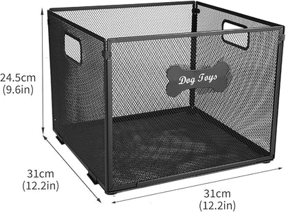 2pack Dog Toy Box, Large Metal Dog Toy Basket-Wire Mesh Basket-Cute Pawprint Dog Bone-Pet Accessory Rust-Resistant Finish-for Cat Toys Organization & Storage