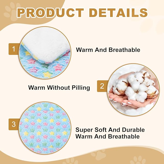 Dog Cat Bed Mat, Soft Coral Fleece Pet Cushion Pad with Cute Star Print, Warm Washable Pet Bed 21x14 Inches, (Blue), Intended for Medium Small Dog Cat