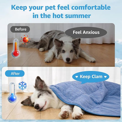 PICK FOR LIFE Cooling Blanket for Dogs, 0.4 Q-MAX Pets Cooling Comforter Throw for Bed Cover, Summer Blanket for Large Dogs Washable, Soft Lightweight Cold Mats for Pet Hot Weather, 30"×40"/Deep Blue