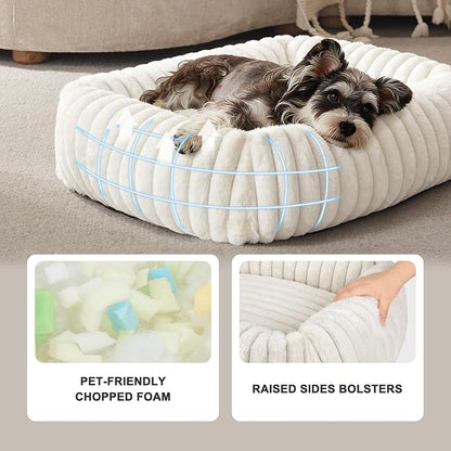 FURTIME Dog Bed Medium Size Dog, Washable Orthopedic Pet Bed with Removable Cover, Rectangle Soft Calming Sleeping Puppy Bed Durable Pet Cuddler with Anti-Slip Bottom, Cream, M Plus (30"x24"x8")