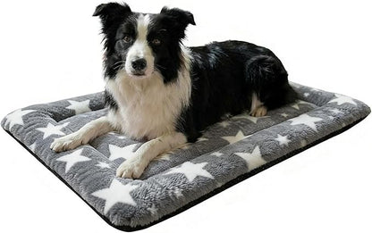 Washable Dog Bed Mat With Anti-Slip Bottom, Deluxe Plush Memory Foam Crate Pad & Waterproof Outdoor Kennel Mat For Dogs & Cats-Durable Crates Beds, Large Medium Small Puppy Size 30" x 20",Gray