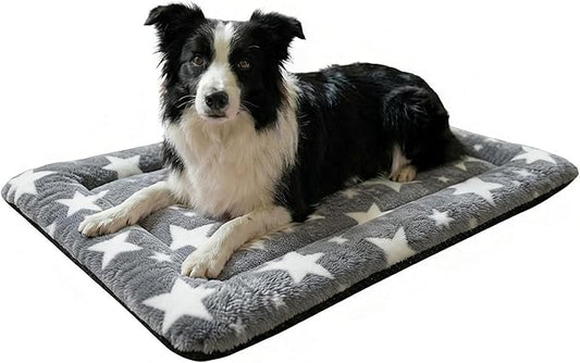 Washable Dog Bed Mat With Anti-Slip Bottom, Deluxe Plush Memory Foam Crate Pad & Waterproof Outdoor Kennel Mat For Dogs & Cats-Durable Crates Beds, Large Medium Small Puppy Size 30" x 20",Gray
