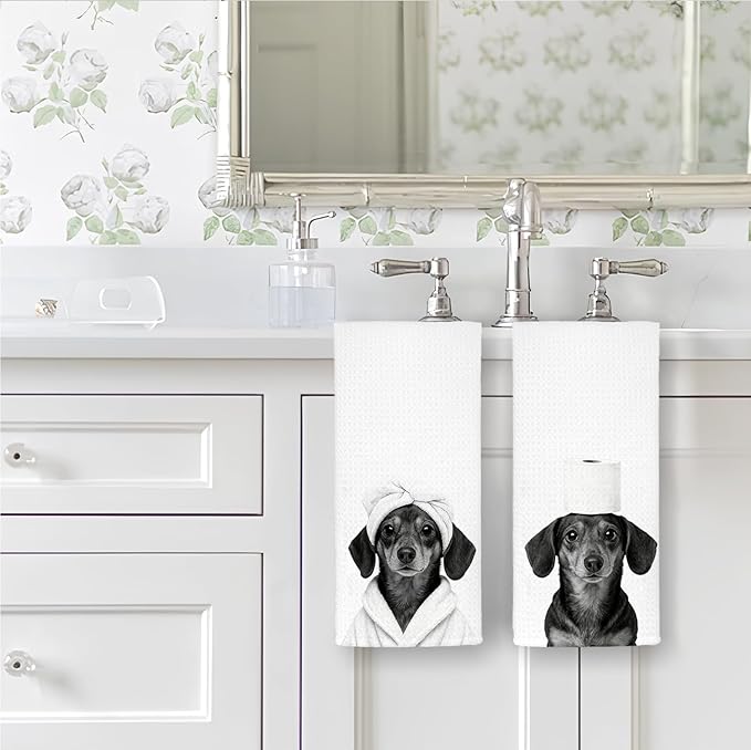 Funny Dachshund Hand Towels, Dachshund Doxie Gifts for Women, Weiner Dog Gifts Decorative Hand Towels for Bathroom Decor, Funny Dog Bathroom Decor, 16x24 Inch Set of 2