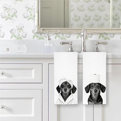 Funny Dachshund Hand Towels, Dachshund Doxie Gifts for Women, Weiner Dog Gifts Decorative Hand Towels for Bathroom Decor, Funny Dog Bathroom Decor, 16x24 Inch Set of 2