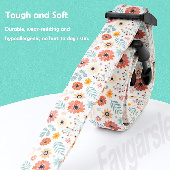 Faygarsle Cotton Designer Dogs Collar Cute Flower Dog Collars for Girl Female Small Medium Large Dogs with Flower Charms S