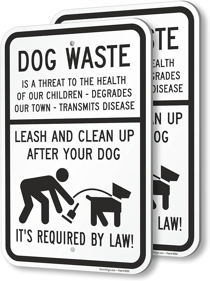 SmartSign Dog Waste Is A Threat Sign, Leash Clean Up After Your Dog Sign (2-Pack), 18 x 12 inch, 80 mil thick Aluminum Composite (ACM), Pre-Drilled Holes, White and Black, Made in USA
