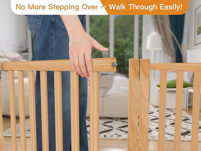 YOCAN Paint-Free Wooden Freestanding Dog Gates with Door for The House,Doorways, Stairs,Wood Dog Fences Indoor Pet Gate,Step Over Fence-6 Panel
