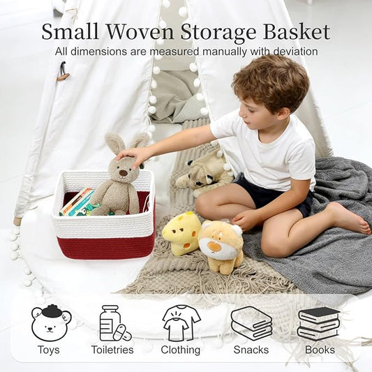 Hopegiver 3 Pack Rainbow Woven Storage Baskets for Shelves, 11x8x7 Inch Cotton Rope Decorative Organizer Bins for Blanket Clothes Book Baby Pet, Colorful Toy Basket for Playroom, Kids Room, Nursery