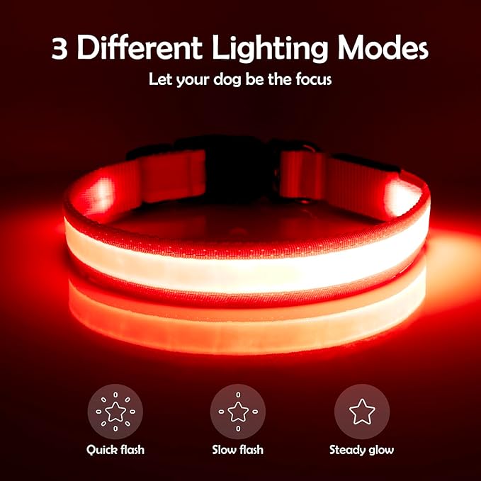 Vizpet LED Dog Collar, Light Up Dog Collar Adjustable USB Rechargeable Super Bright Safety Light Glowing Collars for Dogs(X-Large,Red)