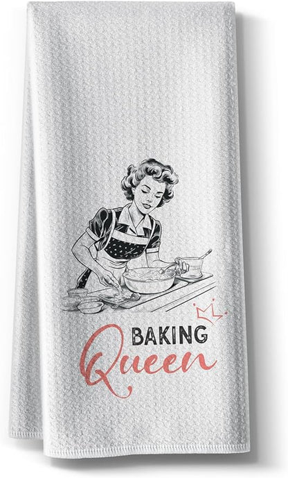 Baking Towels for Women- Funny Joked Queen Hand Dish Kitchen DéCor,Absorbent Tea Towel,Gift for Mother Hostess New Home Friend Housewarming 16" x 24”