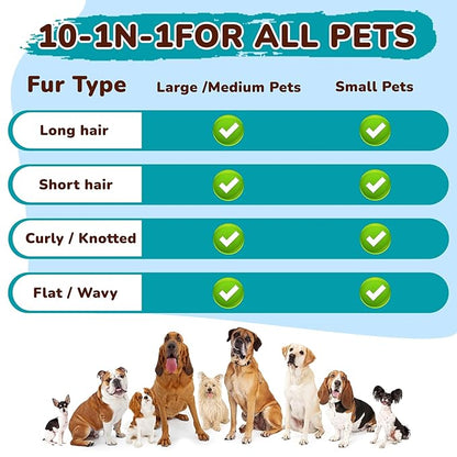 Dog Brush Grooming Kit 10pcs for Shedding, Pet Grooming Kit, Self-Cleaning Slicker Brush, Dematting Rake, Nail Clipper/Trimmer for Dogs,Cats,Rabbits& Small Animals