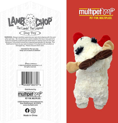 Multipet Lamb Chop Dog Plush Toy w/ Holiday Antlers - Squeaky Toy for All Dogs - Extra Soft Plush - Stuffed Animal for Cuddling & Playing (6”, Cream/Brown)