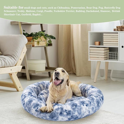 Calming Dog Bed for Big Dogs, 39'' Round Anti-Anxiety Warm Fluffy Plush Faux Fur Bed, Soft Anti-Slip Donut Washable Big Pet Bed, Cozy Big Dogs Bed, Fits up to 100 lbs Pets