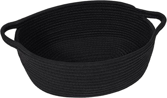 Goodpick Small Woven Basket, Baskets for Gifts Empty, Baby Basket with Handles, Black Baskets for Organizing, Dog Toy Basket, Rope Baskets for Storage, 12" x 8" x 5"