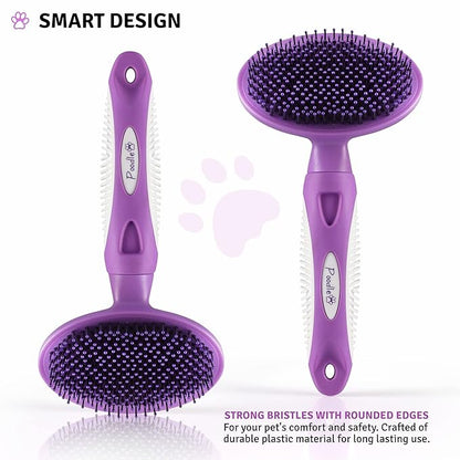 Round Bristle Pet Brush for Dogs and Cats - Soft Dog Brush for Grooming Short or Long Hair - Gentle Tool for Sensitive Skin Removes Dander, Dirt, and Detangles (Purple)