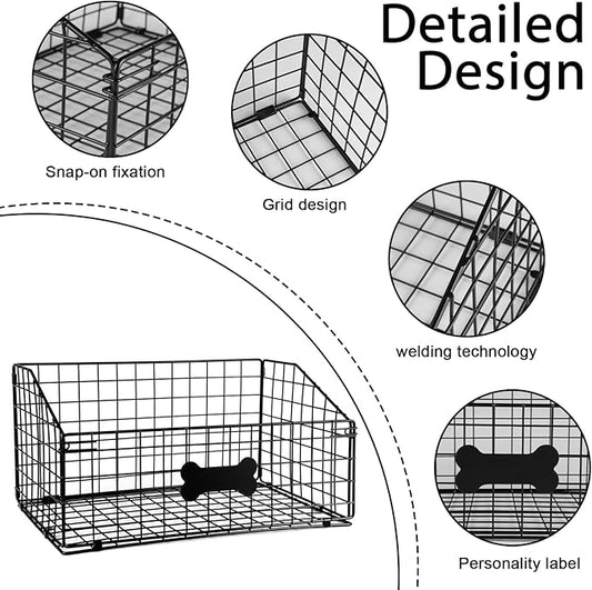 Geyecete Toy box for dogs large Dog Toy organizer Pet wire folding basket dog toy container dog toy box -Can be Personalized-Cat and Puppy-Black