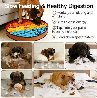 Snuffle Mat for Dogs Large Breed - 20 Inch Round Dog Sniffing Mat with 3 Suction Cups & Non-Slip Base, Slow Feeder Puzzle Toy for Mental Stimulation, Anxiety Relief, Durable Machine Washable (Rainbow)