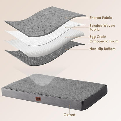 EHEYCIGA Orthopedic XL Dog Beds for Extra Large Dogs with Removable Washable Cover, Light Grey, 44x32