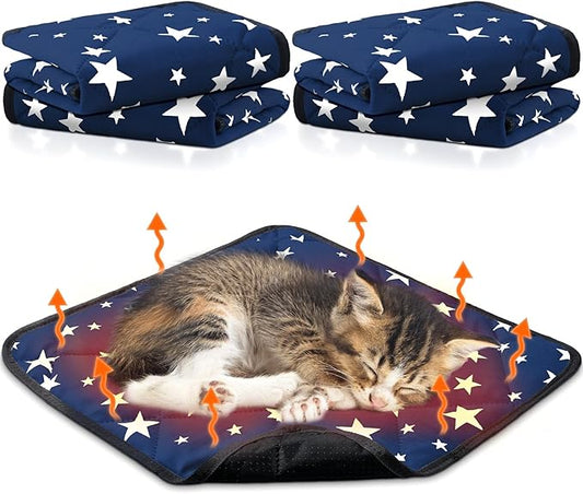 Namalu 4 Pack Self Warming Cat Bed Self Heating Cat Mat Star Pattern Soft Dog Crate Pad Thermal Pet Mat Anti Slip Kennel Dog Washable Warming Bed for Outdoor Indoor (12 x 12 Inch,Blue)